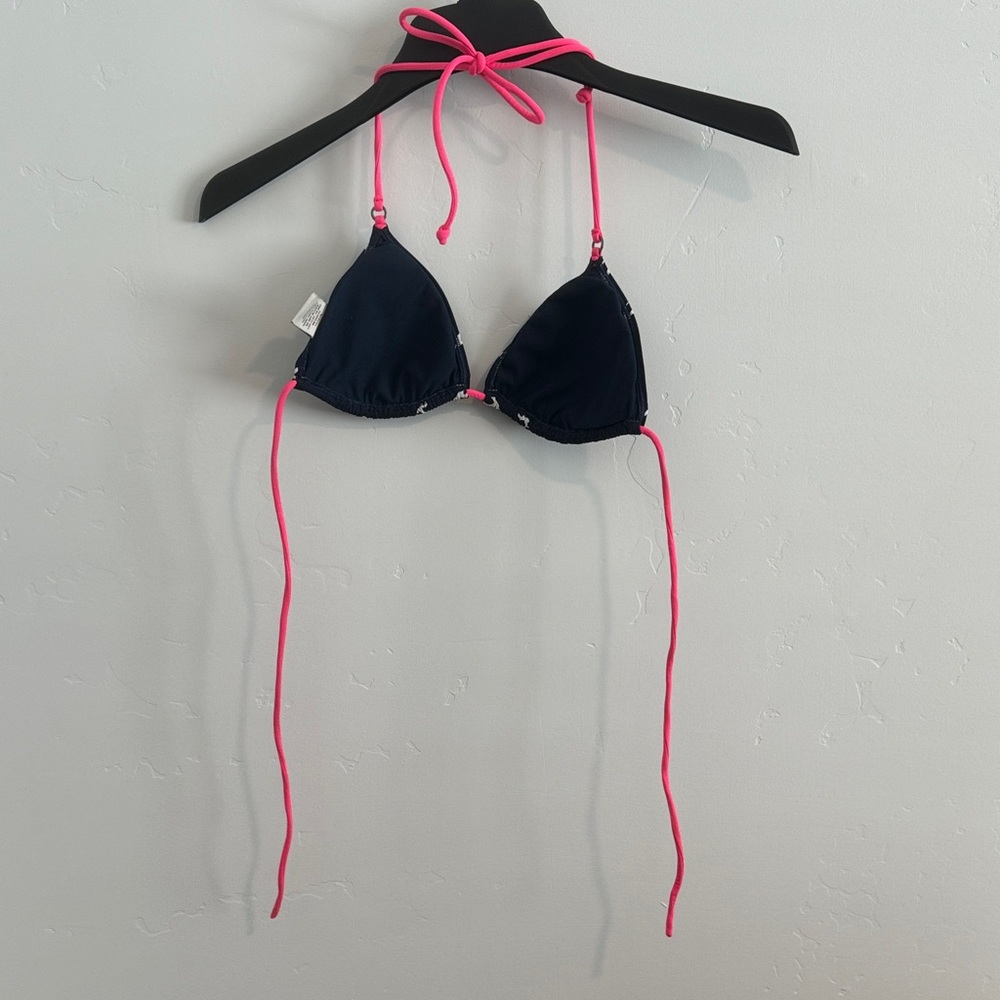 Vintage Hollister Navy & Hot Pink Triangle Bikini Top w/White Seagull Print - Picture 5 of 5